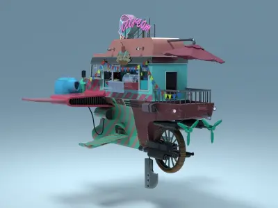 Flying Ice Cream Truck Low-poly 3D model