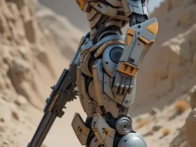 Desert Battle Mech 3D Model Robot Rifle Sci-Fi Armor Design Low-poly 3D model
