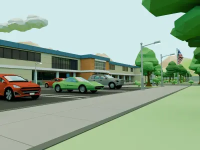 LowPoly School with Interiors Low-poly 3D model