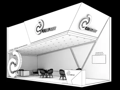 Booth Exhibition Stand Stall 9x4m Height 500 cm 2 Side Open 3D model