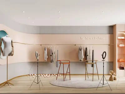 Modern live broadcast room clothing store Low-poly 3D model