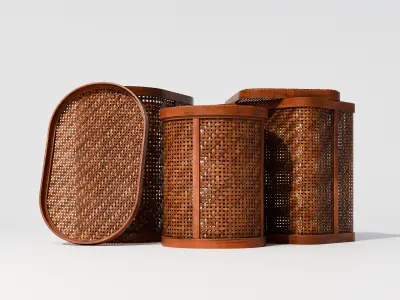 Wicker Bins Set Low-poly 3D model