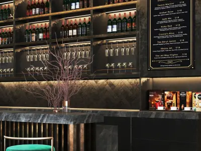 Cafe03 bar with shelves and railings Low-poly 3D model