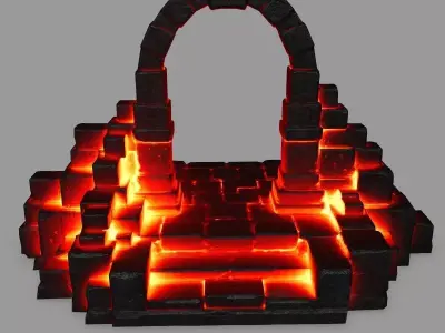 gate 1 door made of bricks and fire Low-poly 3D model