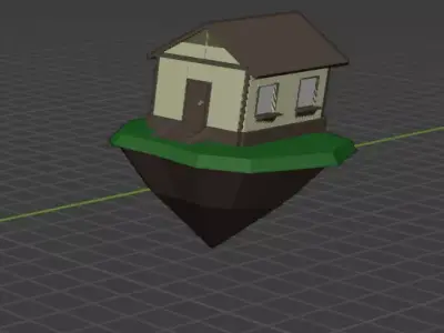 House on an island with interior Low-poly 3D model