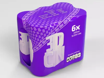 6x 250ml Sleek shrinkwrapped beverage cans 3D model