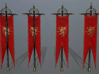 flag set 1 swords and banners of chinese dynasty Low-poly 3D model