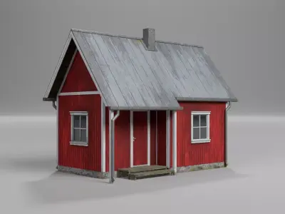 Scandinavian red cabin Low-poly 3D model