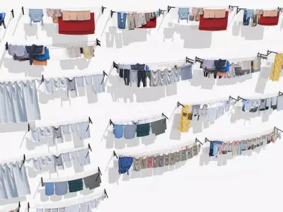 Clothes hanging on a clothesline Low-poly 3D model
