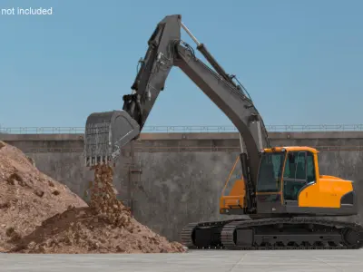 Excavator with Pile of Soil Rigged for Maya 3D model