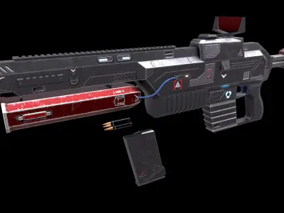 Scifi Rifle Magazine Bullets Triger Eject Button Included Low-poly 3D model