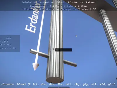 Hinweisschild Soleleitung mit Pfosten und Rahmen Low-poly 3D model