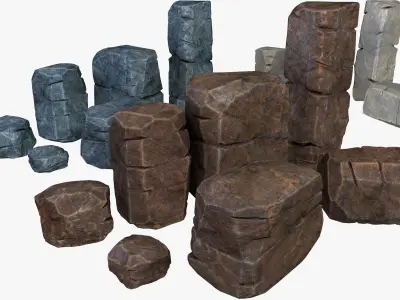 Rusty Rocks Stones Collection Pack Low-poly 3D model