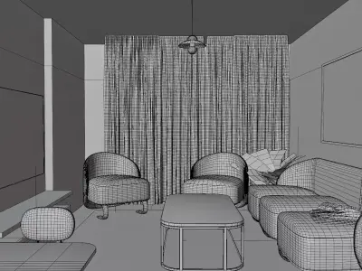 Warm Modern Apartment Interior  Blender DWG and PDF Plan Low-poly 3D model