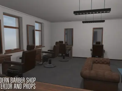 Modern barber shop - interior and props 3D model