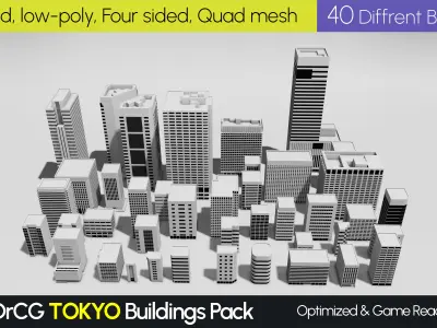 40 Low Poly Buildings Inspired by Otemachi Tokyo Japan Low-poly 3D model