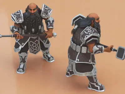  Dwarf Fighter with Hammer Rigged 