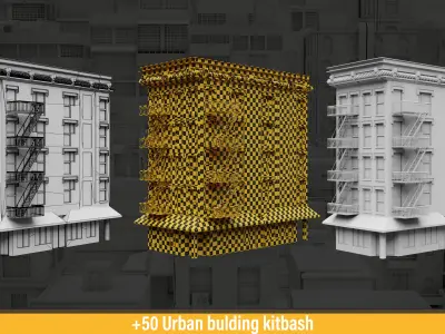 50 Urban building kitbash 3D model