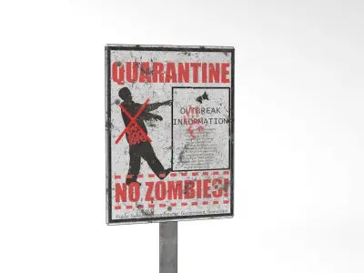 Zombie Warning Sign Low-poly 3D model