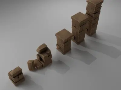 Column Brick Set Low-poly 3D model