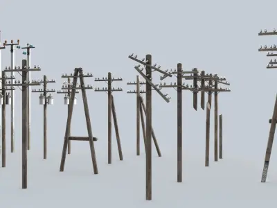 Set electric poles whole and broken Low-poly 3D model