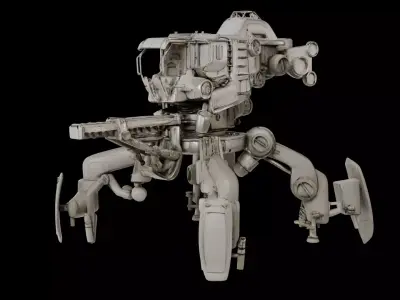 Futuristic 4 Legs Combat Mech Robot 3D model