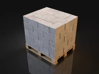 Concrete Block Set Free 3D model