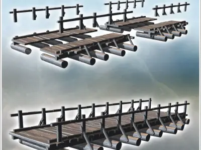 Wooden bridge with wood log as foundation supports designed for  3D print model