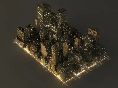  Manhattan District 04 Night Low Poly 