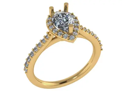 Pear shape halo ring with pave setting on the sides 3D print model