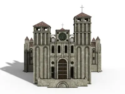 Cathedral Romanesque with Hermitage and houses 3D model