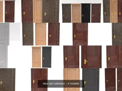 door set collection four wooden doors 3D Model Pack