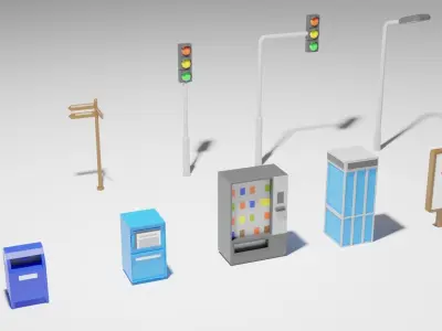 30 Low Poly Street Assets Low-poly 3D model