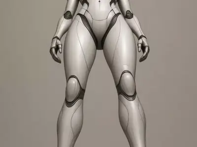 Futuristic Female Robot 3D Cybernetic Woman Glowing Red Visor Low-poly 3D model