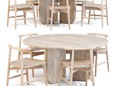 Dining Set 02 Meridiani Italo Table and Emilia Chairs Low-poly 3D model