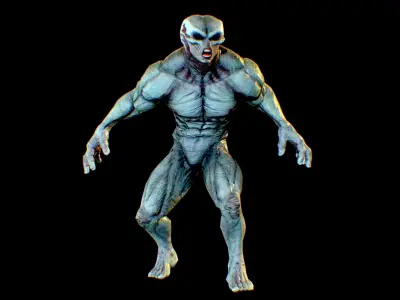 Realistic Alien 10 Huge Muscular Grey Low-poly 3D model