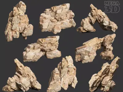 Low Poly Yellow Rock Formation 221219 - Ultra HD 16K Texture Low-poly 3D model