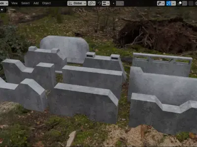 Props Concrete Barrier - Kit 004 Low-poly 3D model