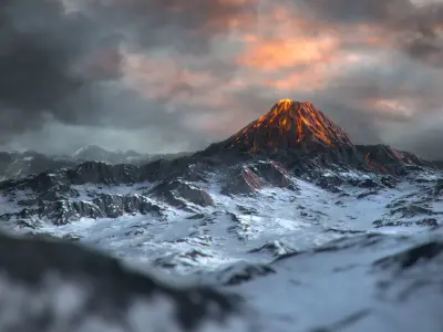 Volcano with Summer and Winter Textures Low-poly 3D model