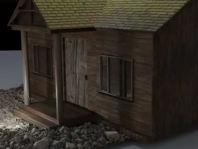Little cottage made of planks Low-poly 3D model