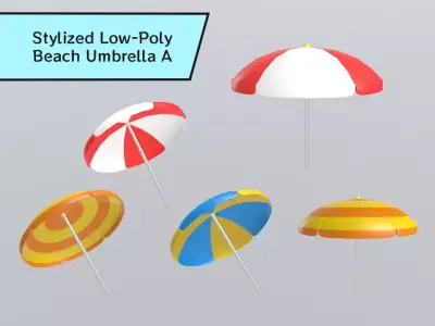 Stylized Low-Poly Beach Umbrella Pack A Low-poly 3D model