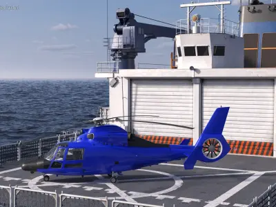  Oceanographic Research Ship with Helicopter on Water 