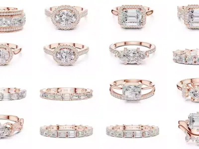 39 East West Diamond Ring 3DM STL OBJ FBX 3 Color Render Video 3D Model Pack