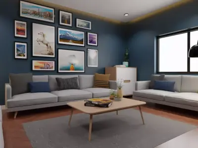 Modern Interior Living Room Set - Interior scene 3D model Low-poly 3D model