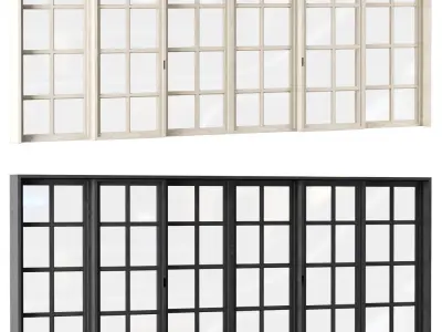 Rectangle wooden windows with doors V4 Low-poly 3D model