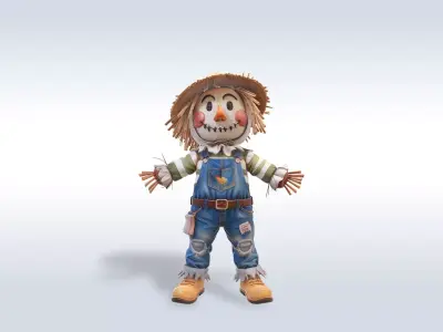 Adorable Scarecrow Halloween Character 3D model