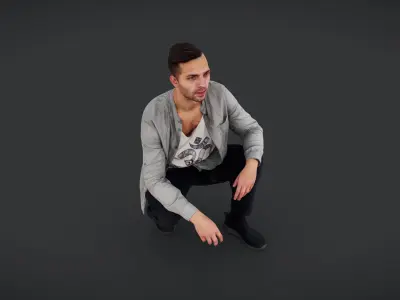 Squatting Observer - Casual Male Figure 3D model