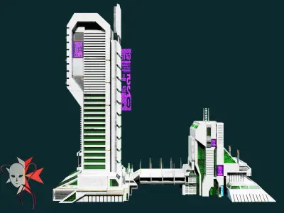 Sci-fi City Buildings Low Poly Kitbash Set  Neo Victoria Low-poly 3D model