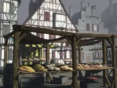 Medieval Market Place Low-poly 3D model