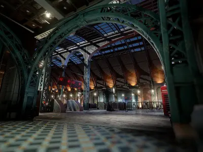 Victorian Train Station and Railroad Modular Set Low-poly 3D model